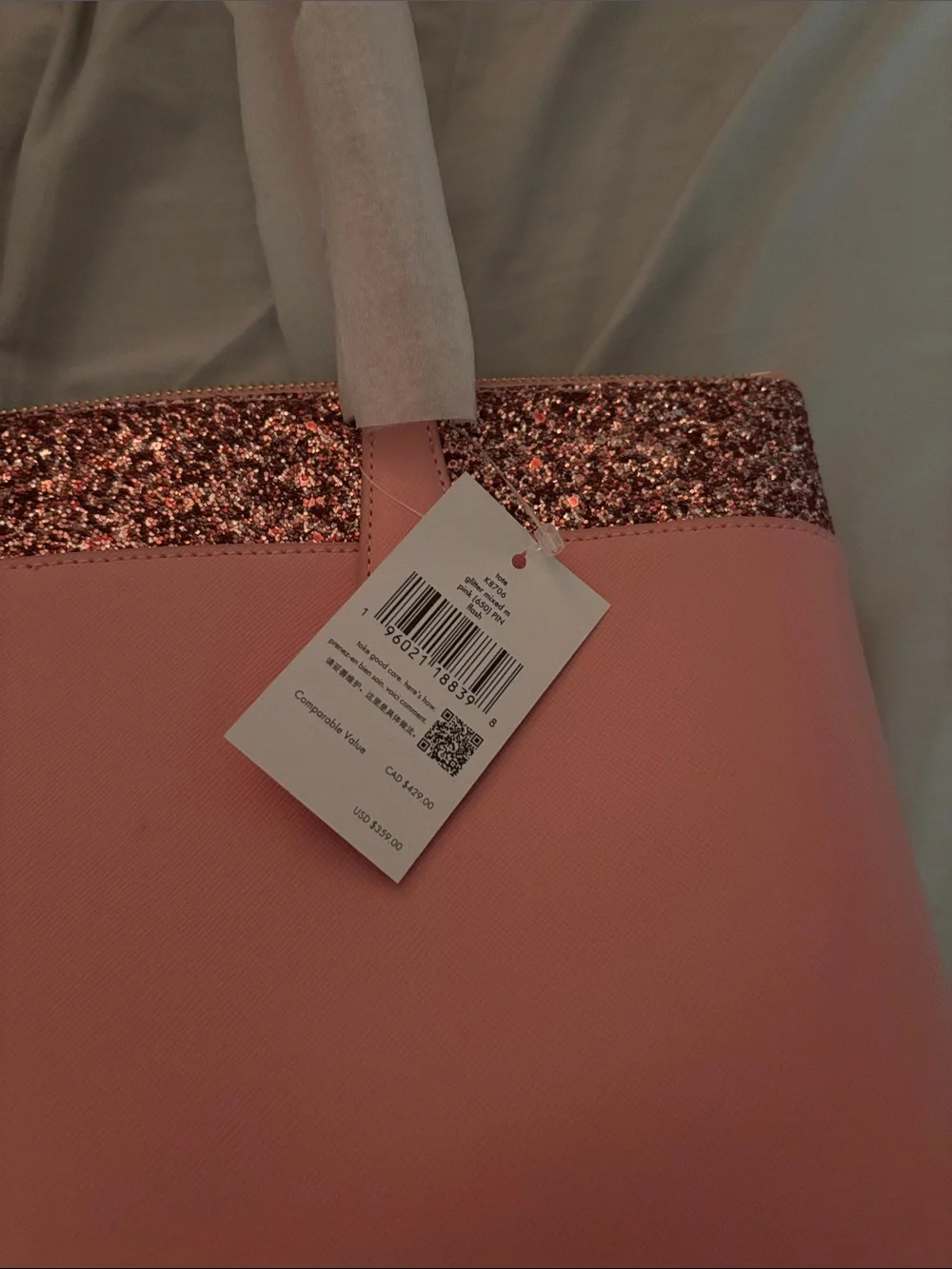 kate spade Pink Tote with Glitter Trim